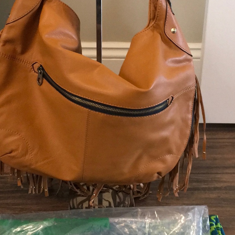 OrYANY NWT Fringe Saddle Brown Leather Shoulder Bag W/Dustbag - Picture 5 of 8